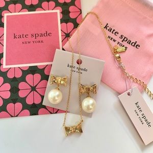 NWT! Kate Spade Bow Pearl Studs and Necklace Set